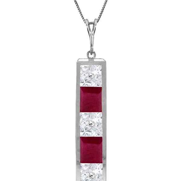 Genuine 2.35 ctw White Topaz & Ruby Necklace 14KT White Gold - REF-39V4W