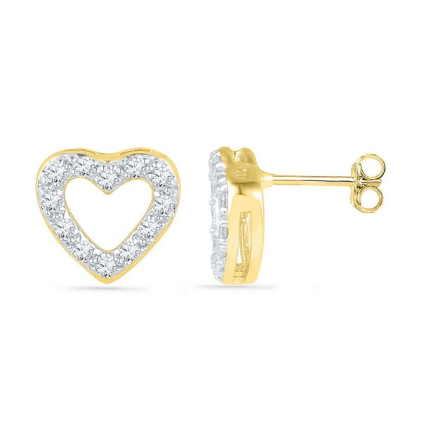Round Diamond Heart Earrings 1/8 Cttw 10KT Yellow Gold