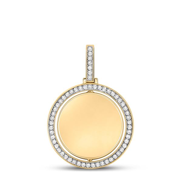 Round Diamond Picture Memory Charm Pendant 1-3/8 Cttw 10KT Yellow Gold