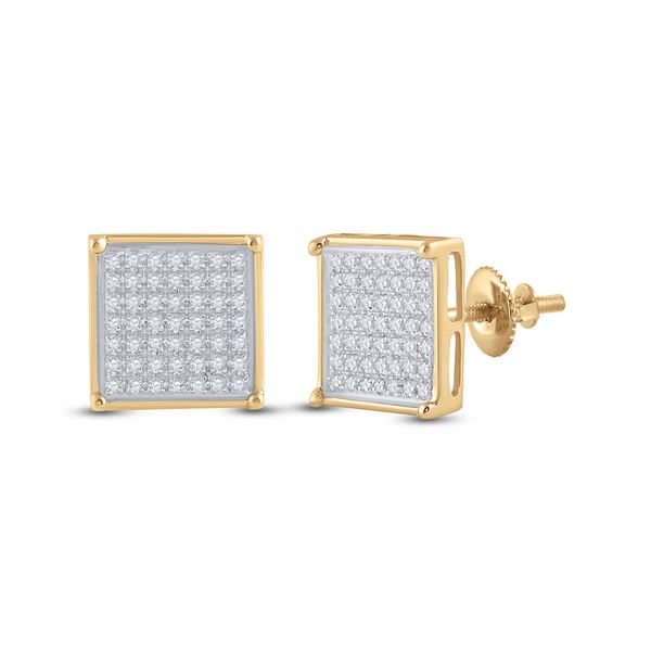 Round Diamond Square Earrings 1/3 Cttw 10KT Yellow Gold