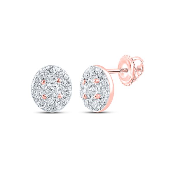 Round Diamond Oval Earrings 1/3 Cttw 10KT Rose Gold