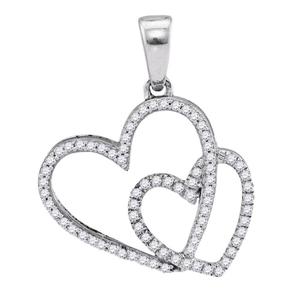 Round Diamond Double Heart Pendant 1/5 Cttw 10KT White Gold