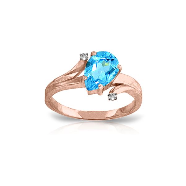Genuine 1.51 ctw Blue Topaz & Diamond Ring 14KT Rose Gold - REF-51K4V