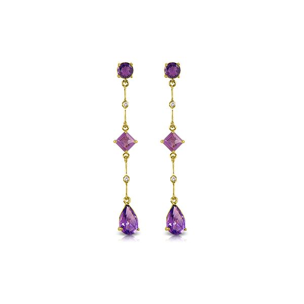 Genuine 6.06 ctw Amethyst & Diamond Earrings 14KT Yellow Gold - REF-33R8P