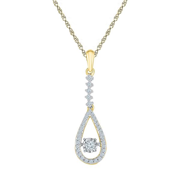 Round Moving Twinkle Diamond Teardrop Pendant 1/5 Cttw 10KT Yellow Gold