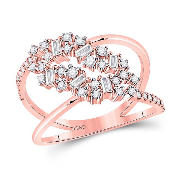 Baguette Round Diamond Scattered Band Ring 3/8 Cttw 14KT Rose Gold