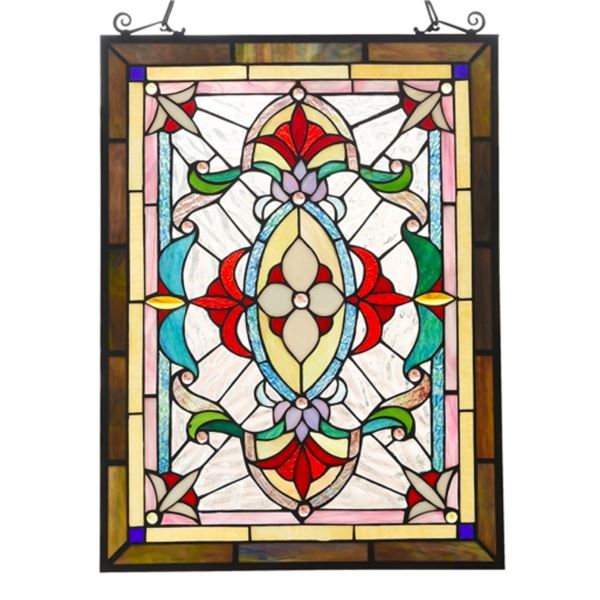 Victorian Design Stained Art Glass Window Panel