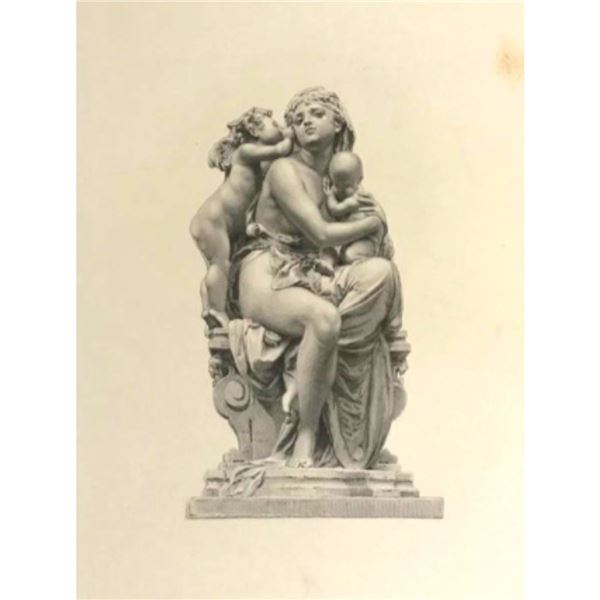 19thc Photogravure, Mother With Children Sculpture
