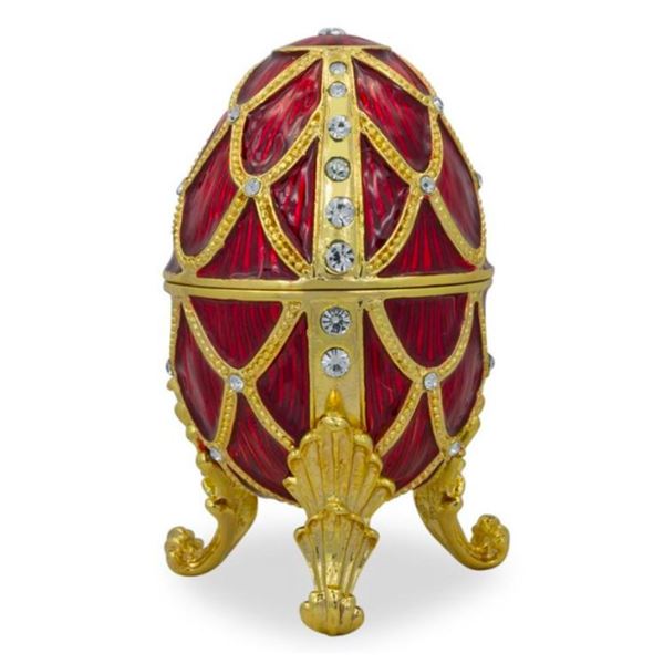 Royal Russian Crimson Trellis Trinket Box Egg