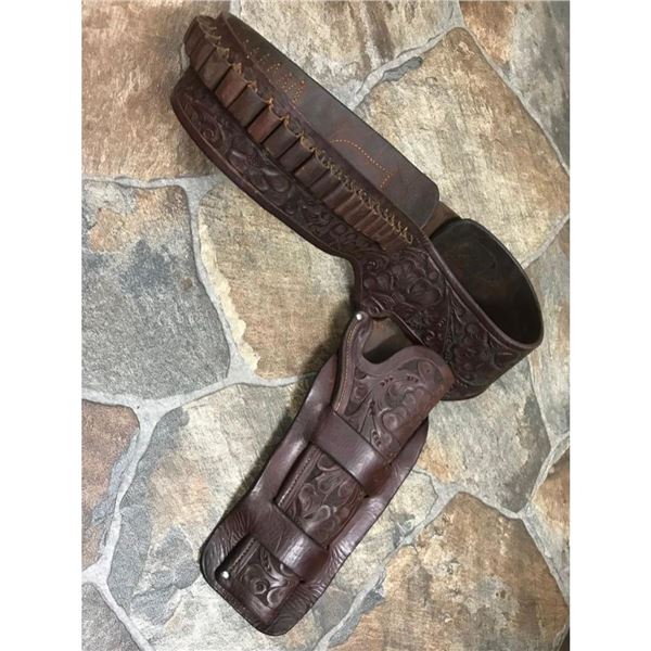 Vintage Heiser Western Tooled Leather Gunbelt Holster Set