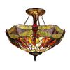 Image 1 : Tiffany Style Dragonfly 2 Light Stained Glass Ceiling Light