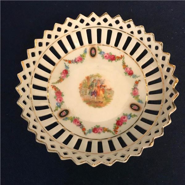 Vintage Bavaria German Porcelain Reticulated Nut Candy Dish