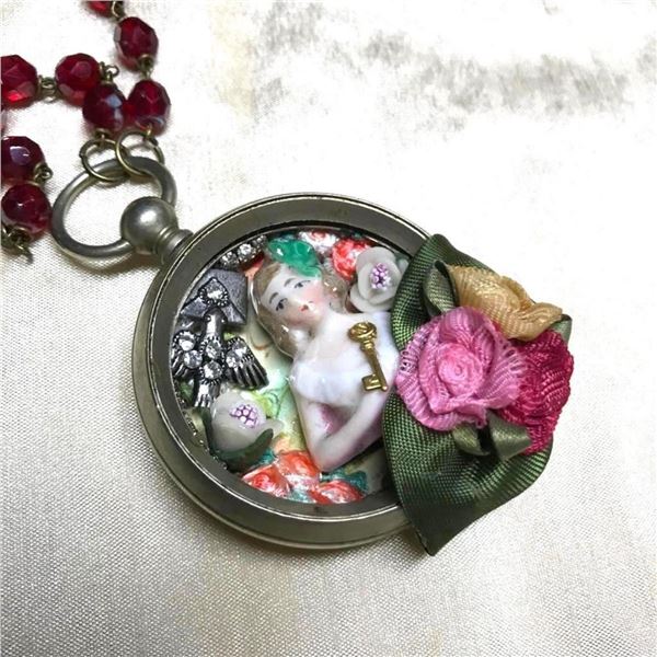 Vintage Pocket Watch Artisan Doll Necklace