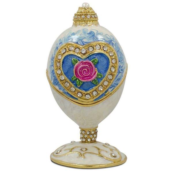 Russian Valentine's Rose Heart Trinket Jewel Box Egg