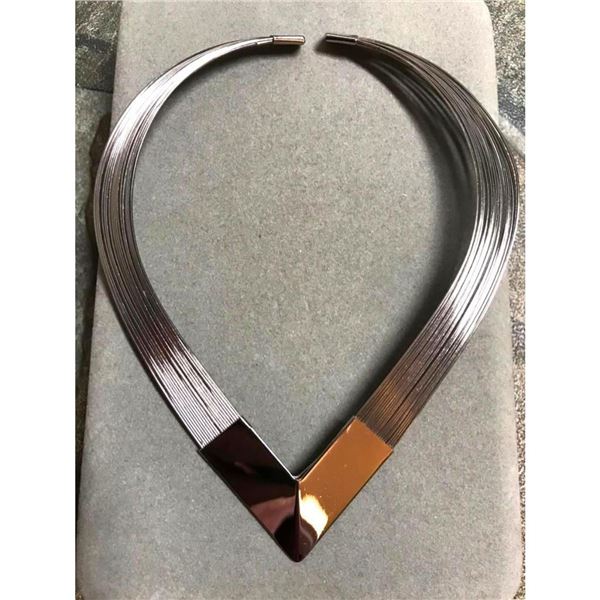 Vintage 1980's Fashion Runway Modern Metal Necklace