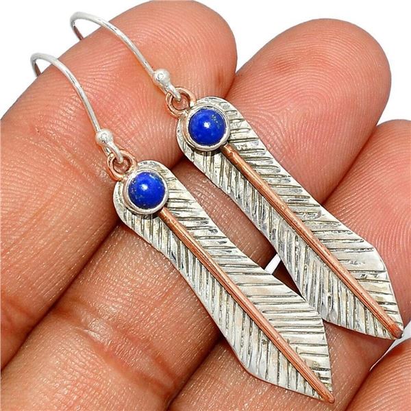 Lapis Lazuli Gemstone & Sterling Feather Earrings