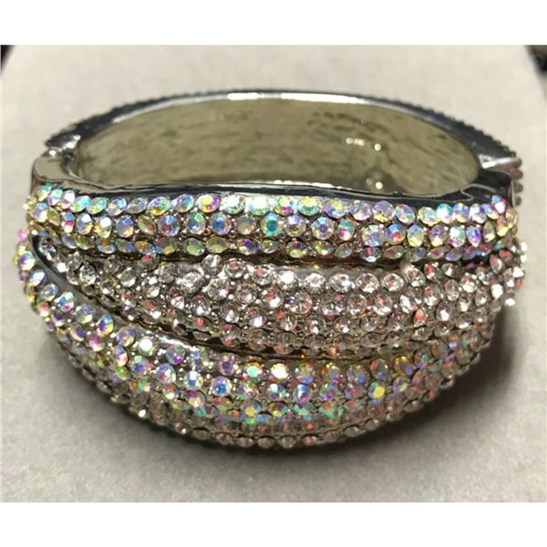 Multi Aurora Borealis Crystal Hinged Cuff Bracelet