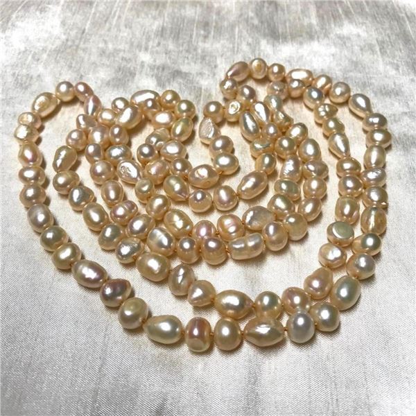 8-12mm Champagne Baroque Cultured Pearls 50" Rope Necklace