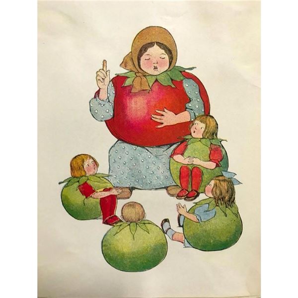 Early 1900's Red Tomato Children's Book Illustration