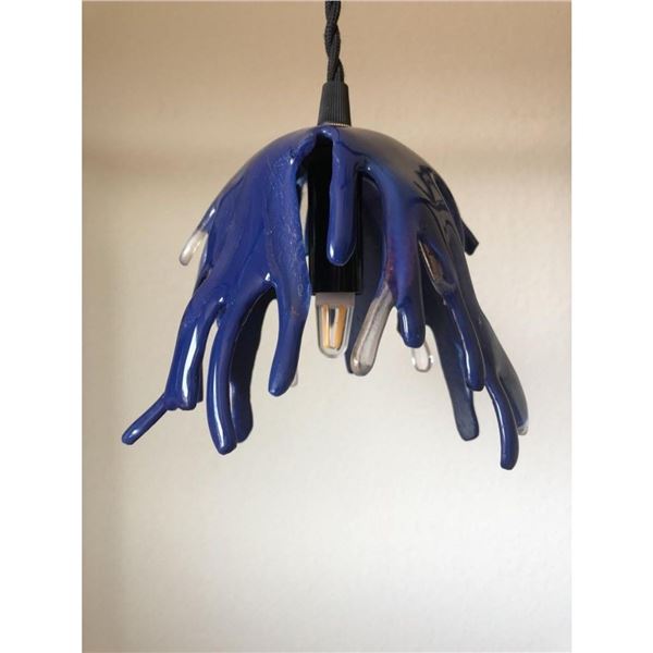 Free Form Blue Fused Glass Plug-In Pendant Light