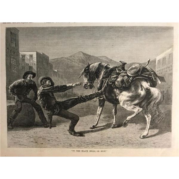 19thc Wood Engraving, Gold Prospectors, Black Hills South Dakota