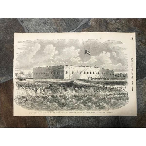 19thc Civil War Wood Engraving, Fort Pulaski Georgia