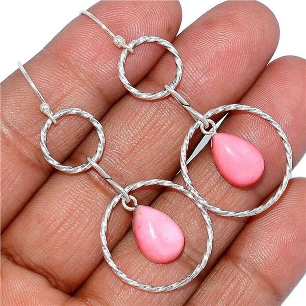 Peruvian Pink Opal Modern Sterling Silver Earrings