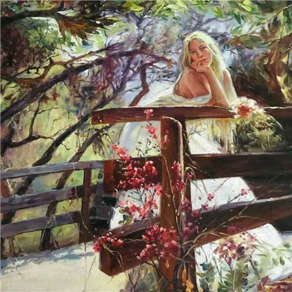 21st Century Impressionist Oil Painting, Girl On A Bridge