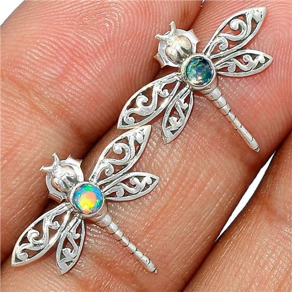 Ethiopian Opal & Sterling Silver Dragonfly Sterling Silver Earrings