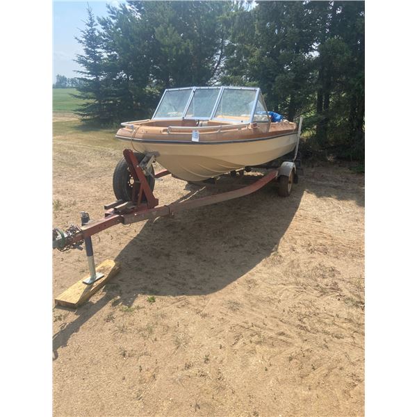 1985(?) 16" Fiberglass Boat Motor + Trailer 70HP Evinrude *ITEM OFF SITE*