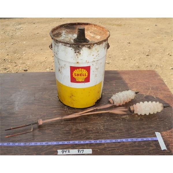 Tin Shell Oil Pail & Lawn Ornament