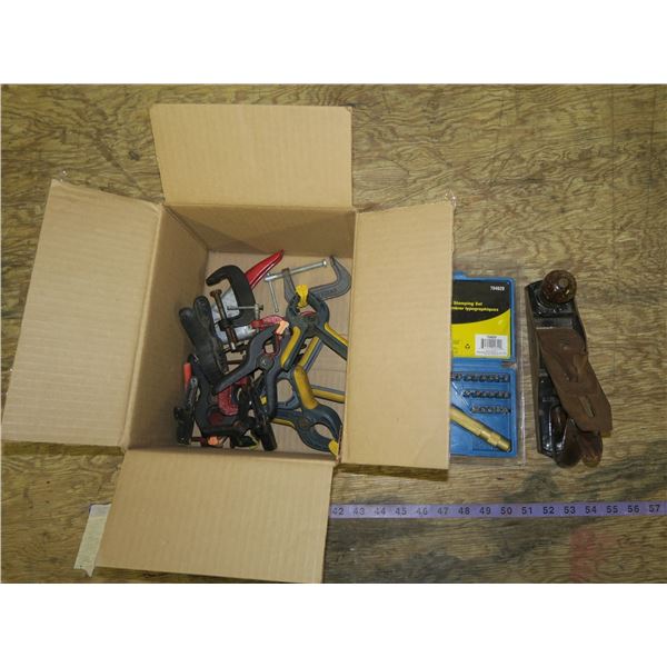 Lot of Hand Planer, Clamps, Stamping Kit