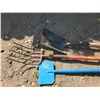 Image 2 : square shovel, scraper, 5 tine fork (3 items)