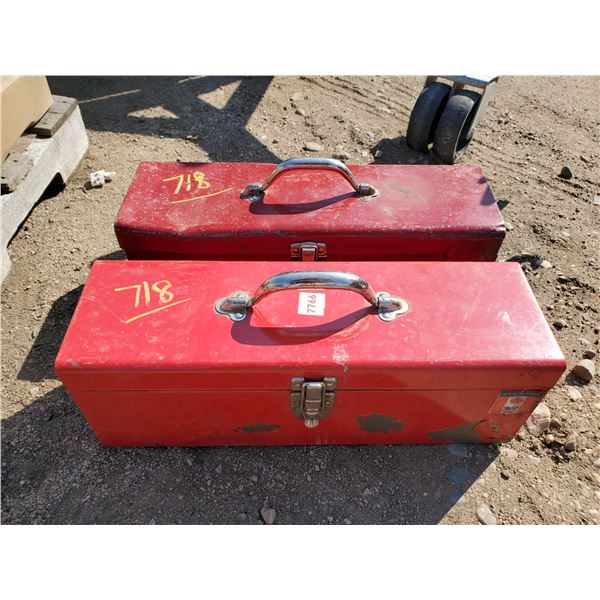 2 red metal tool boxes 6" & 19"