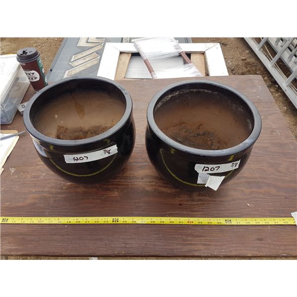 2 Black Ceramic Planter Pots