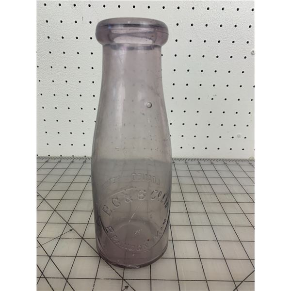 EARLY BRANDON MANITOBA ANTIQUE MILK BOTTLE PURPLE