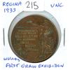 Image 1 : Regina 1933 World’s First Grain Exhibition medal. Unc.