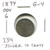 Image 1 : 1894 Obverse 6 Victorian Silver 10 Cents. G-4. Readable Date.