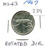 Image 1 : 1967 Silver 25 Cents. MS-63. Rotated Die. Brilliant. Lustrous. Nice.