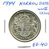 Image 1 : 1944 Narrow Date Silver 50 Cents. World War II issue. EF-40. Nice.