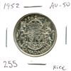 Image 1 : 1952 Silver 50 Cents. The last 50 cents issued for George VI. AU-50. Nice.