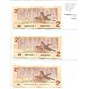 Lot of 3 Consecutive Serial Number 1986 $2 notes. Thiessen-Crow signatures. BUW Prefix. BC-55b. Unc.