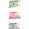 Image 2 : Lot of 3 notes from Belarus (formerly part of the Soviet Union). 2000 1 Ruble, 5 Rublei, 10 Rublei. 