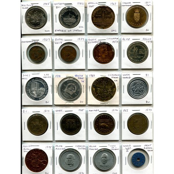 Lot of 20 Trade Dollars, Tokens and Medals. Includes Manitoulin Island, Victoria, Ottawa Centennial,