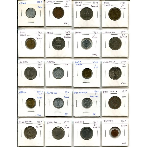 Lot of 20 Asian coins from China, Cyprus, Hong Kong, India, Indonesia, Japan, South Korea, Malaysia,