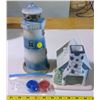 Image 1 : Light house & little house candle holders; a tea light candle included for each