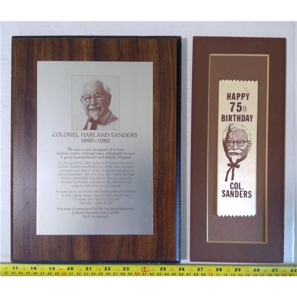 KFC rare plaque Colonel sanders 1890-1980, Ribbon celebrating his 75th birthday