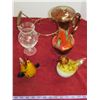 Image 1 : Lot of Glass Bird Decorations, West German Vase, Cup, & Pyrex Dish Holder