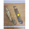 Image 2 : large brass plumb bob & 12" brass wood ruler