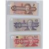 Image 1 : 1986 2 Dollar & 1989 10 Dollar & 1988 50 Dollar Canadian  Bills